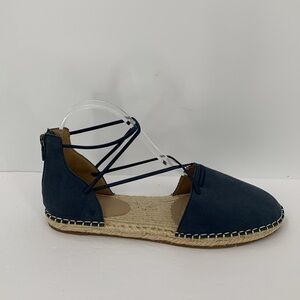 Eileen Fisher Lace-up Espadrille Shoe navy blue Nubuck criss cross strap flat 10